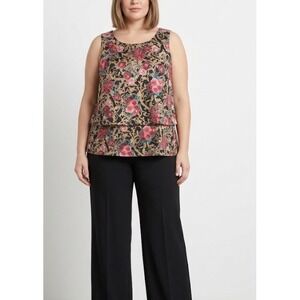 New DG2 by Diane Gilman‎ Tank Top 1X Multi Color Floral Sleeveless Tiered Hem